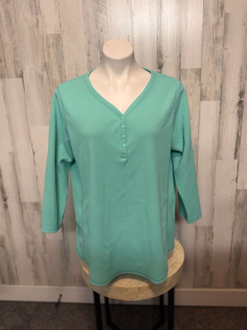 Duluth Trading Co Mint Seafoam Green Waffle Knit Henley Top Shirt Womens Plus 2X